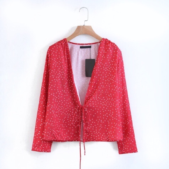 tie front star blouse in red - Picture 2 of 5